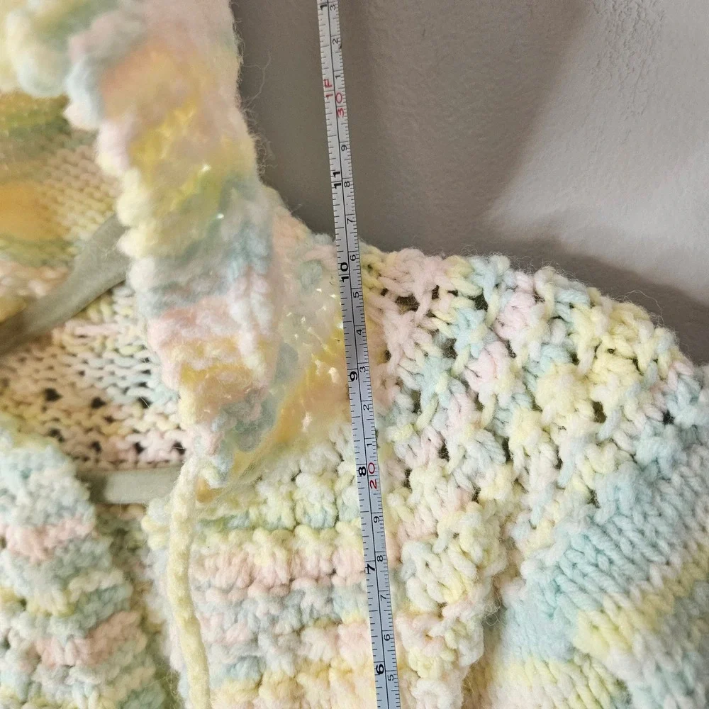 Handmade Pastel Striped Chunky Knit Hooded Baby Toddler Cardigan Sweater